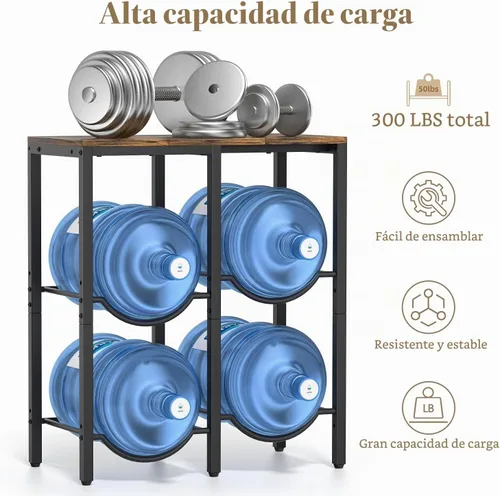 Vista 3 de VINAEMO Soporte para Jarra de Agua de 5 Galones, Soporte para Jarra de Agua de 3 Niveles con Tablero de Madera Extendido, Soporte de Almacenamiento