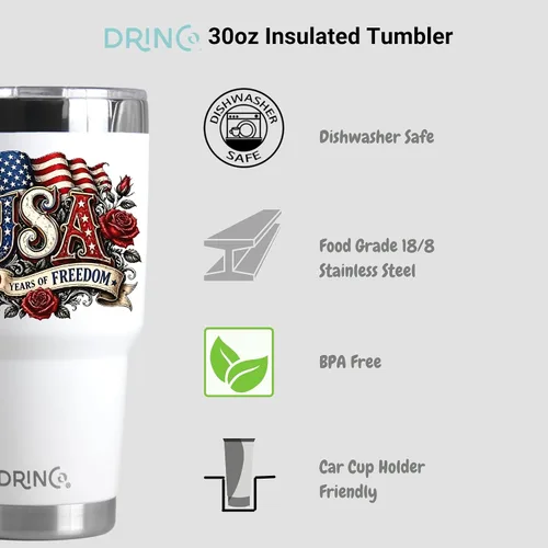 Vista 4 de DRINCO Botella de agua de acero inoxidable con tapa de boquilla, aislada al vacío, botella de agua de doble pared, bandera de Estados Unidos 30oz US