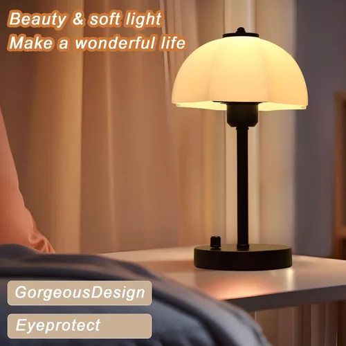 Vista 5 de Lámpara de mesa con pantalla de vidrio para dormitorio, lámparas de noche regulables continuas, lámpara de mesa pequeña con pantalla de vidrio