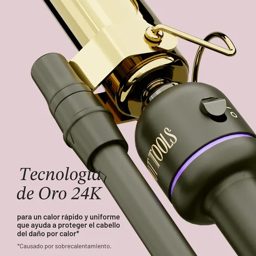 Vista 2 de Hot Tools Pro Artist Plancha Marcel de Oro 24K Rizos Duraderos, Ondas (1 pulgada) Diseño sin resorte con mango giratorio de bloqueo para reducir