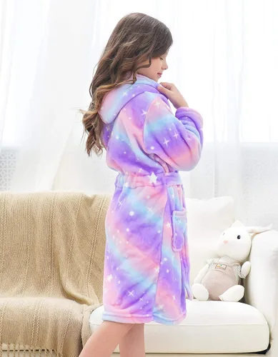 Vista 5 de Doctor Unicorn Suave bata de baño con capucha arcoíris para niñas
