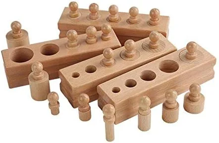 Vista 4 de Adena Montessori Bloque de cilindros pequeños de madera, enchufe de cilindro con perillas, herramientas educativas sensoriales para preescolar