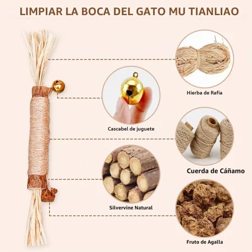 Vista 3 de Silvervine Natural Matatabi Bell Sticks - Juguetes masticables para gatos con golosina de algodón, cuidado de limpieza dental duradera