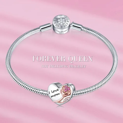 Vista 6 de Dijes de plata de ley 925 con diseño de corazón con rosas 3D, cuentas para pulseras, collares, bodas, Día de San Valentín, Día de la Madre, regalo