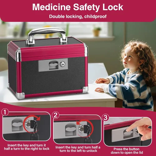 Vista 4 de Caja de medicamentos con cerradura para medicación segura – 10 x 6 x 6.7 pulgadas – Caja de almacenamiento con cerradura para medicamentos, botiquín