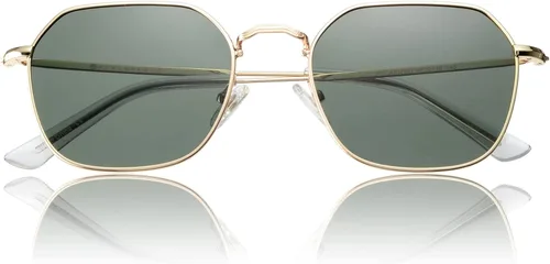 Vista 7 de VIVIENFANG Gafas de sol cuadradas hexagonales polarizadas para mujeres y hombres, moderno 2023 con polígono geométrico dorado con borde de metal