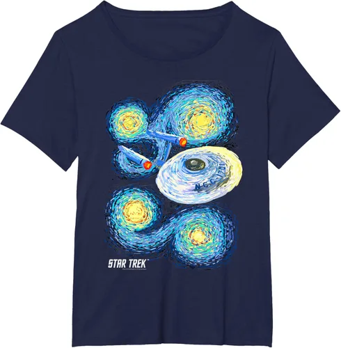 Vista 14 de Star Trek Camiseta de pintura de noche estrellada de la serie original, Negro, S