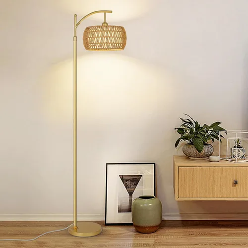 Vista 9 de eyassi Lámpara de pie de arco con 3 temperaturas de color, lámpara de pie LED dorada con control remoto y bombilla regulable continua, lámpara