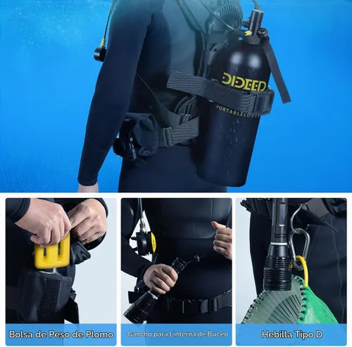Vista 5 de DIDEEP 4L Scuba Tank Set, About 40-60 Min Underwater, Regulator & Mask