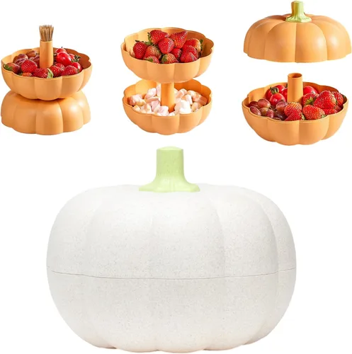 Vista 9 de Cuenco de dulces de calabaza de Halloween, cuenco creativo para dulces de calabaza para guardar dulces, nueces, frutas, cuenco grande de 2 capas