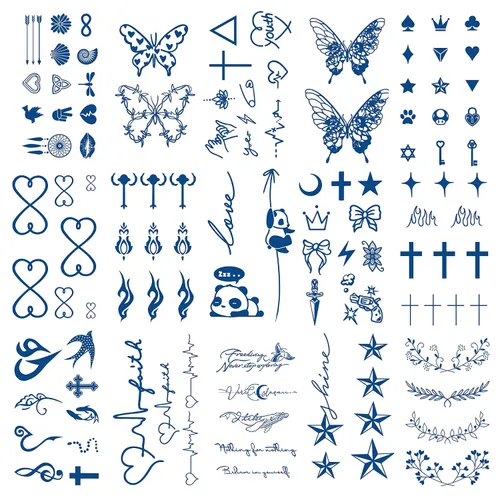 Vista 2 de Tatuajes falsos diminutos, 15 hojas semipermanentes en inglés temporales, pequeñas citas inspiradoras palabras tatuajes para mujeres adultas, cara