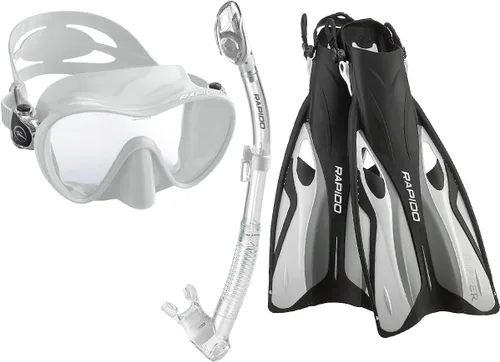Vista 9 de Phantom Aquatics Juego de esnórquel sin marco con máscara de snorkel Negro