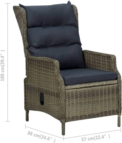 Vista 2 de Silla de patio reclinable con cojines Poly Rattan Brown Patio Sillas Sillas para Comedor para picnic Patio Sala Terraza Marrón