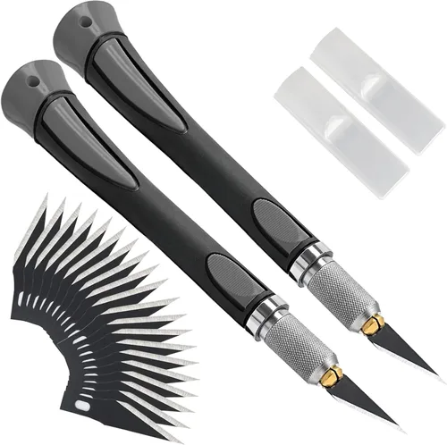 Vista 10 de FOSHIO Juego de 2 cuchillos de precisión para manualidades con 20 cuchillas de repuesto, mango ergonómico antideslizante con cubierta protectora