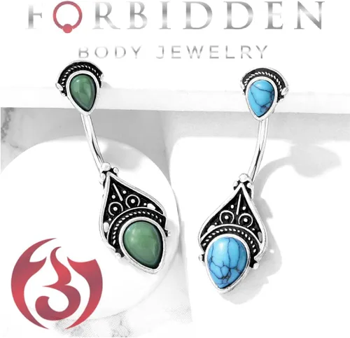 Vista 4 de Forbidden Body Jewelry Anillo de ombligo de filigrana vintage tribal de acero quirúrgico con piedras semipreciosas sintéticas Resina sintética