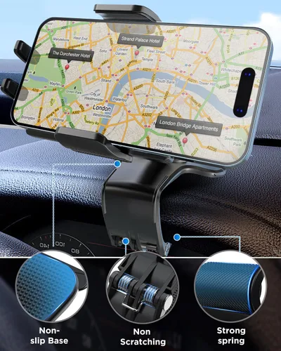 Vista 4 de IPOW Soporte de clip para teléfono del tablero del automóvil, rotación de 360 grados, soporte de abrazadera para teléfono del tablero y volante