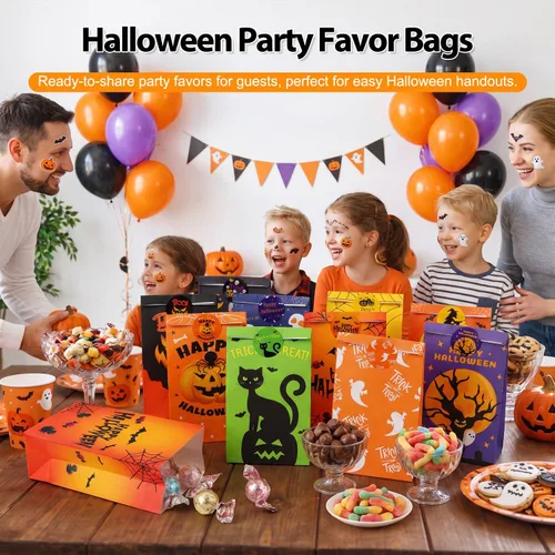 Vista 6 de Shintop 30 bolsas de regalo de Halloween con calcomanías, bolsas de papel