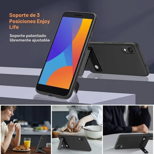 Vista 3 de Funda de teléfono compatible con Alcatel 1 2021 (5.0 pulgadas) con protector de pantalla de cristal, [3 formas de soporte] Funda protectora