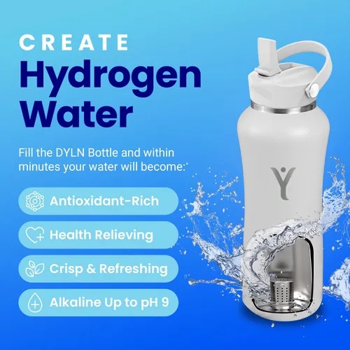 Vista 2 de DYLN - Botella de agua de hidrógeno Crea agua alcalina hidratante rica en hidrógeno hasta 9 pH Botella de agua de acero inoxidable aislada al