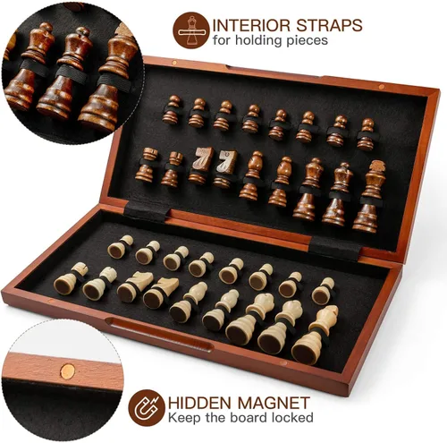 Vista 2 de Juego de ajedrez Juego de mesa de madera con almacenamiento para adultos de madera