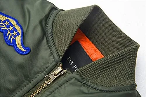 Vista 3 de Norman Dragon Parche bordado de nailon MA-1 para bebés y niños, chaqueta de avión, abrigo grueso acolchado de invierno para niños y niñas, Rojo