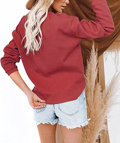 Vista 7 de Camisetas para mujer, de moda, elegantes, casuales, de manga larga, con cuello de botón, suaves y cómodas, tipo túnica
