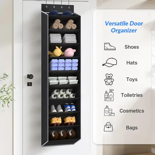 Vista 6 de REGELETO Organizador de zapatos de 10 niveles de gran tamaño para colocar sobre la puerta, zapatero colgante para puerta con bolsillos profundos, se