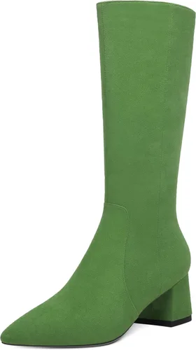 Vista 16 de MOVINSTEPS Botas de tacón bajo grueso con cremallera y puntera puntiaguda para mujer, de 2.0 in Verde militar