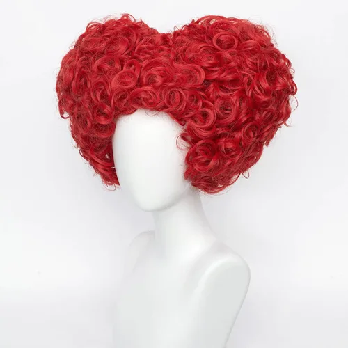 Vista 4 de Aicos Peluca de cosplay de colmena rizada roja con corona para mujer Colmena Corazón Rojo-Adulto