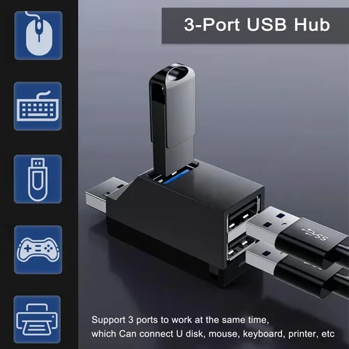 Vista 2 de VIENON Adaptador USB de 3 puertos, concentrador USB 3.0, divisor USB-A 1 a 3 para teclado, disco duro móvil, disco U, cámara, ratón, etc