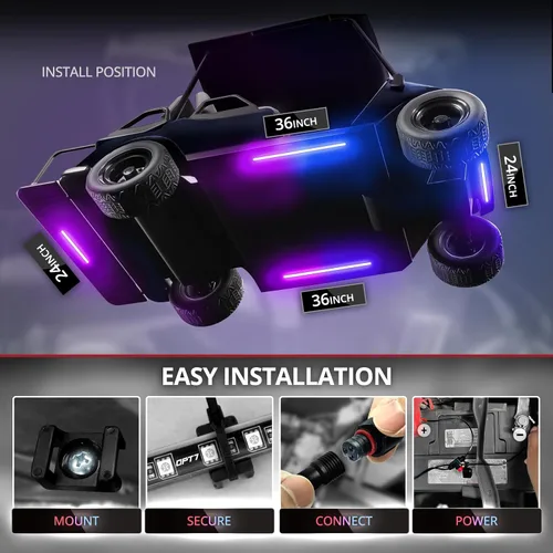 Vista 5 de OPT7 Aura DreamColor - Kit de luz LED para carrito de golf de 12 V con aplicación y control remoto, 4 tiras de luz multicolor impermeables