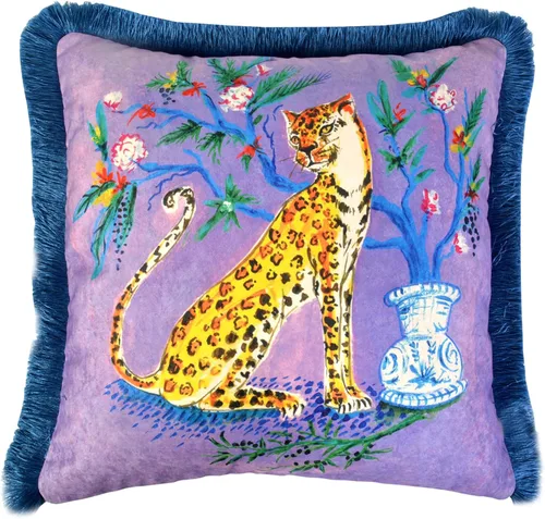 Vista 11 de Funda de almohada con patrón de leopardo, funda de almohada de terciopelo única, cojín de borla azul, almohada decorativa para decoración del hogar