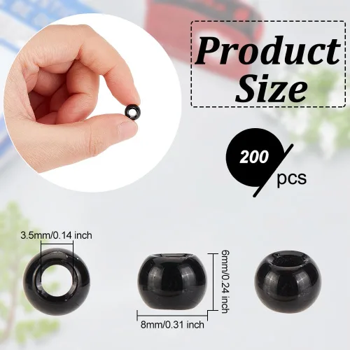 Vista 2 de OLYCRAFT 200 cuentas de vidrio negro de 0.316 x 0.236 pulgadas con agujero de 0.138 pulgadas (0.138 in), cuentas espaciadoras redondas de cristal