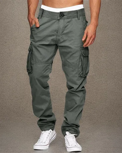 Vista 7 de LVCBL Pantalones cargo para hombre, de algodón, ajuste relajado, con múltiples bolsillos para hombre