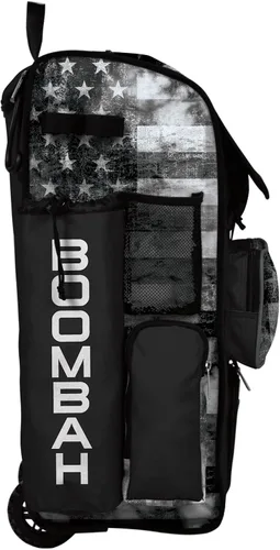 Vista 4 de Boombah Rolling Superpack Baseball/Softball Gear Bag - Telescopic Handle - Holds 4 Bats - Wheeled Version - USA Old Glory Black Ops