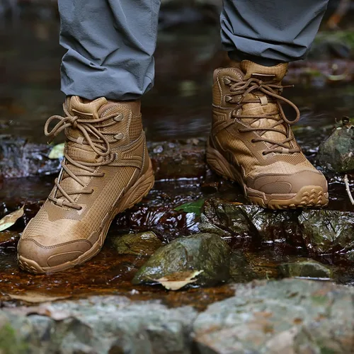 Vista 6 de FREE SOLDIER Mens Waterproof Hiking Boots Lightweight Work Boots Military Tactical Boots Durable Combat Boots