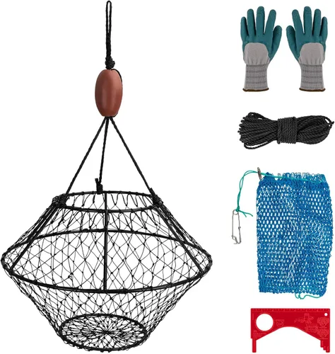Vista 10 de QualyQualy Crab Ring Trap Hoop Net 1/2-Pack, Heavy Duty Saltwater Crab Nets for Crabbing Lobster, Dungeness and Blue Crabs, Folded Crab Cage Pots
