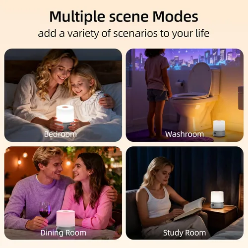 Vista 7 de Luz nocturna de guardería con reloj para niños, lámpara táctil de mesita de noche, lámpara de noche portátil para lactancia materna para bebé