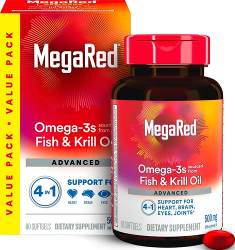 Vista 11 de Suplemento de aceite de pescado y kril Omega-3 Megared 900mg - MegaRed avanzado 4 en 1, 60 cápsulas blandas, 2 veces más Omega-3, suplemento