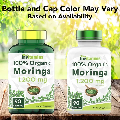 Vista 6 de tnvitamins Cápsulas de polvo de moringa orgánica: 1,200 mg por porción, 90 unidades Suplemento superalimenticio para energía y vitalidad* Hoja