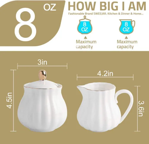 Vista 5 de SWEEJAR Soporte de cerámica para pasteles de 3 niveles y juego de azúcar y crema de cerámica