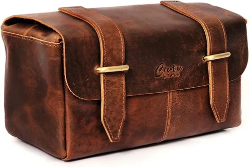 Vista 9 de Neceser de cuero para mujer, bolsa de cosméticos, kit Dopp, marrón oscuro, 10 x 4 x 5.5 pulgadas, vintage prémium