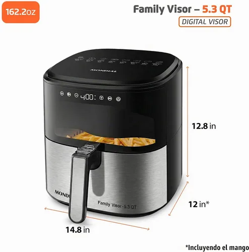Vista 9 de Mondial Air Fryer Digital 5.3 litros (5.3QT) - Freidora eléctrica con pantalla y acabado de acero inoxidable - 1800W - Negro