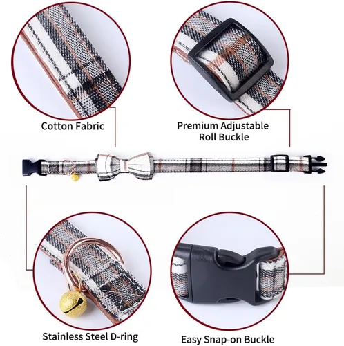 Vista 4 de Yizepet Collar de perro con corbatín - Collar ajustable para mascotas con collar de hebilla de plástico, patrón elegante para niños pequeños
