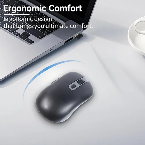 Vista 6 de Ratón inalámbrico, 3 modos Bluetooth 5.0 y 4.0, 2.4G, recargable, ergonómico, con 6 botones, para laptop, PC, Mac, iPad Pro, computadora (negro)