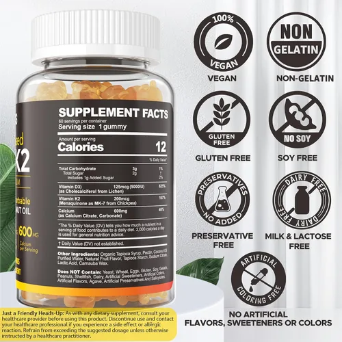 Vista 2 de Gomitas de vitamina D3 K2 - D3 5000iu + K2 200mcg + calcio 600mg