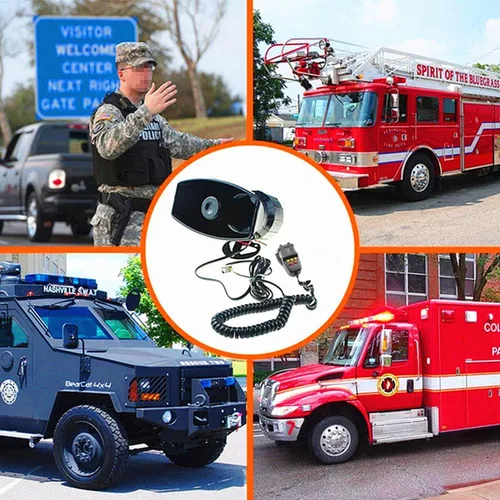 Vista 5 de Sirena policía coche sirena cuerno altavoz coche gritos alarma policía cuerno con micrófono amplificador 12V 80W sonido emergencia amplificador