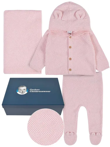 Vista 2 de Gerber Conjunto de regalo de ropa de punto unisex de 3 piezas para bebé rosa recién nacido