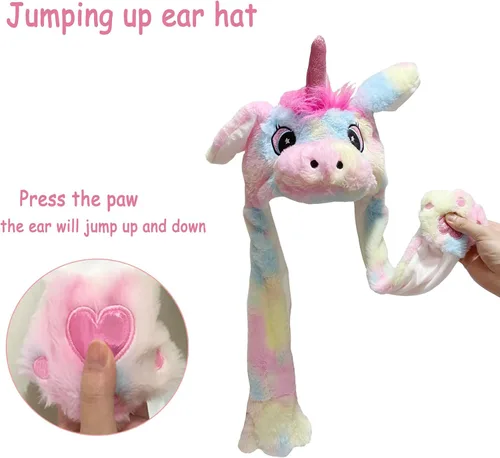 Vista 2 de GADMEXILY Gorro de peluche con orejas de animal para saltar para Halloween, Navidad, cosplay, novedad, gorra de fiesta para adultos, mujeres y niños