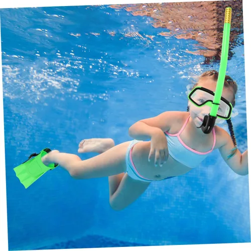 Vista 9 de UPKOCH Juego de equipo de esnórquel para niños, 2 piezas, popotes, aletas cortas para natación, diseño semiseco antivaho para niños y niñas